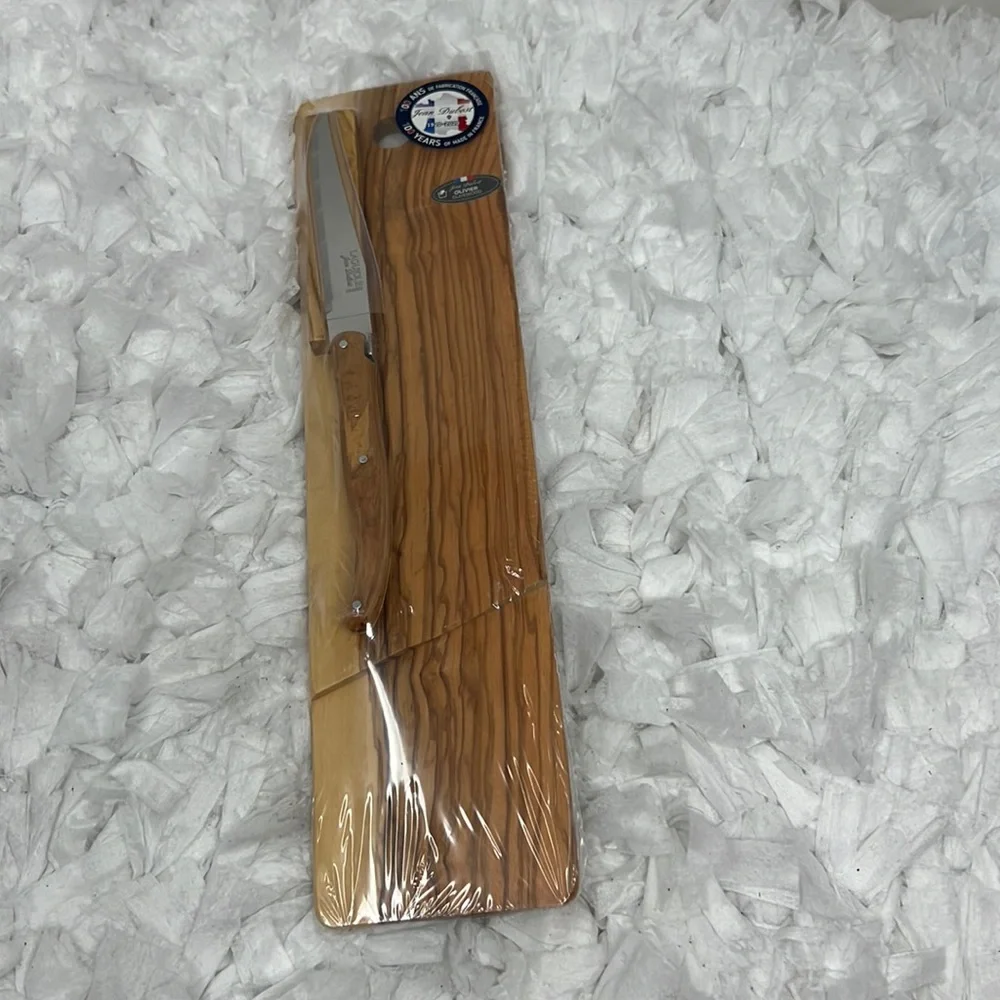 Jean Dubost Baguette/Salami Board & Knife, Stainless Steel Blades, Olive Wood